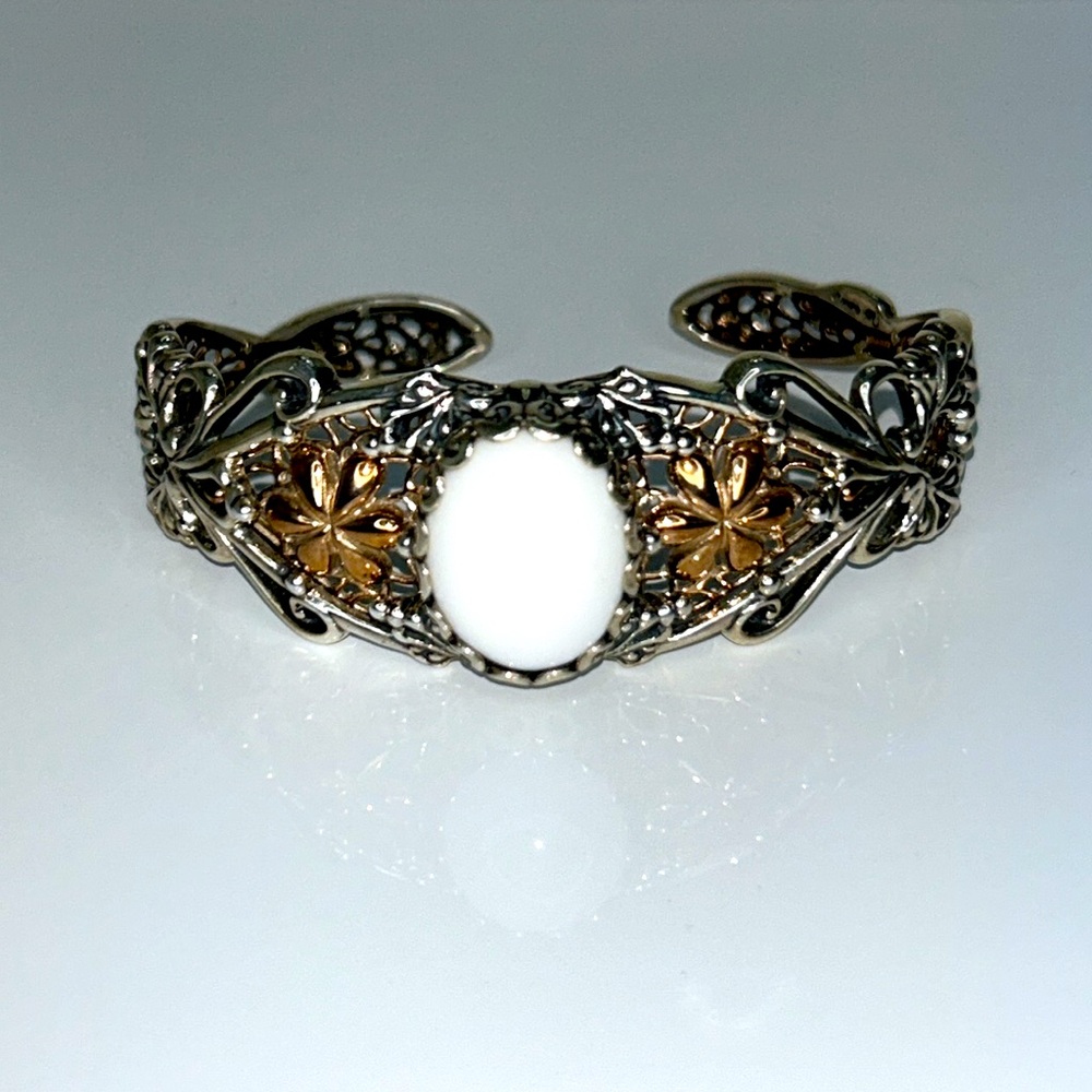 NWT Carolyn Pollack Sterling Silver Copper Gemstone Floral Cuff Bracelet Boho